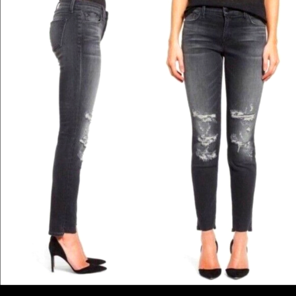 J Brand Black Skinny Leg Jeans Ripped Patched
